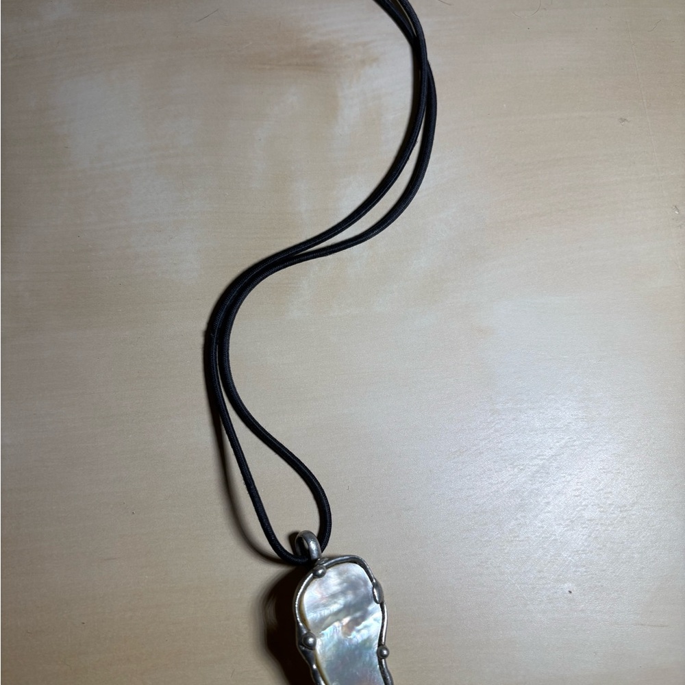 Mother of pearl Pendant Necklace on Black Cord